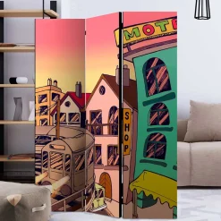 Wohnen Comic Motiv Paravent mit Stadt Ansicht - Barna