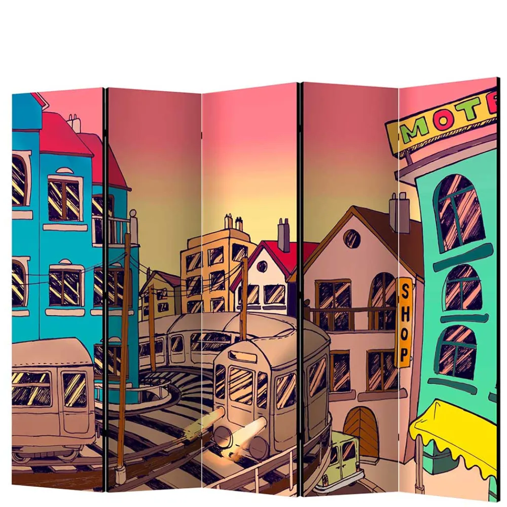 Wohnen Comic Motiv Paravent mit Stadt Ansicht - Barna