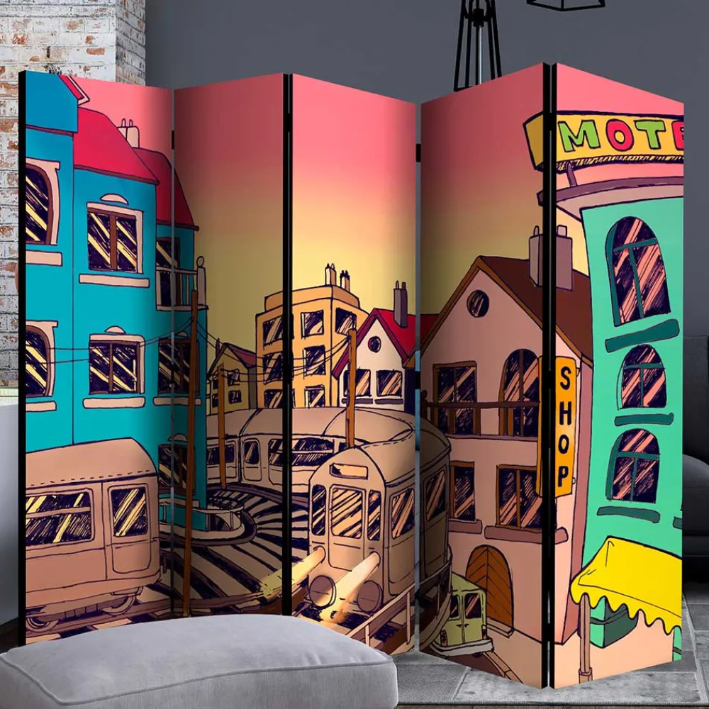 Wohnen Comic Motiv Paravent mit Stadt Ansicht - Barna