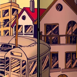 Wohnen Comic Motiv Paravent mit Stadt Ansicht - Barna