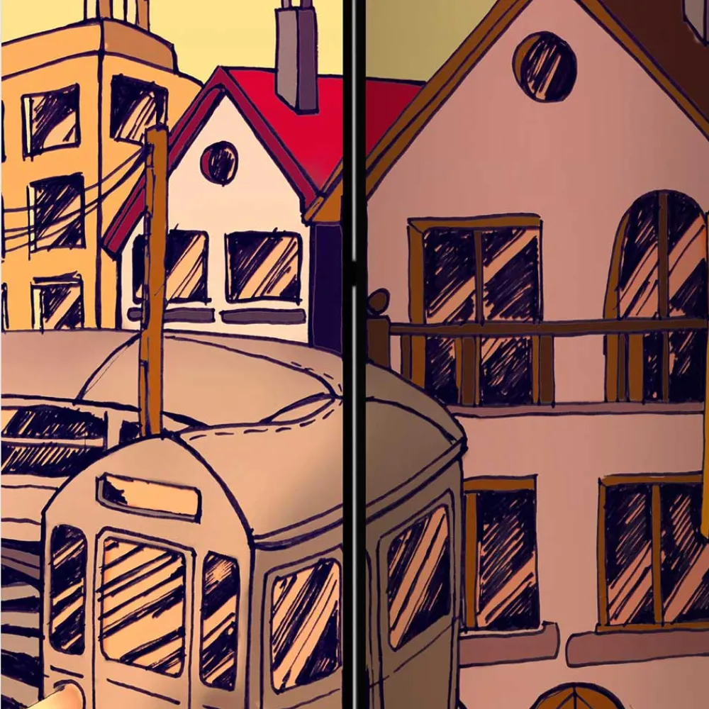 Wohnen Comic Motiv Paravent mit Stadt Ansicht - Barna