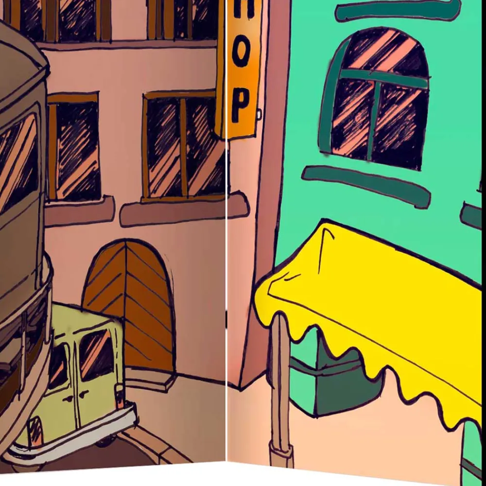 Wohnen Comic Motiv Paravent mit Stadt Ansicht - Barna