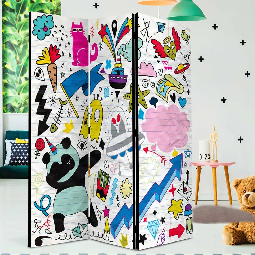 Wohnen Kindermöbel*Comic Style Paravent mit bunten Motiven - Patasano