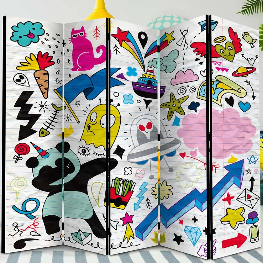 Wohnen Kindermöbel*Comic Style Paravent mit bunten Motiven - Patasano