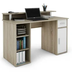 Wohnen Jugendzimmertische|Kinderschreibtische*Computertisch in Sonoma-Eiche und Weiß - Bojan