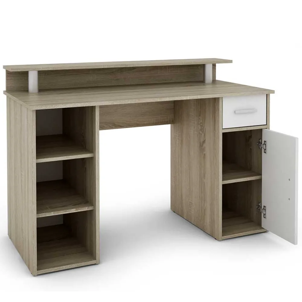 Wohnen Jugendzimmertische|Kinderschreibtische*Computertisch in Sonoma-Eiche und Weiß - Bojan