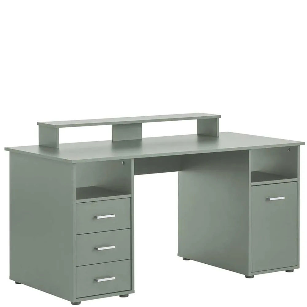 Kinder Wohnen Computertisch mit Aufsatz in Graugrün - Tageda