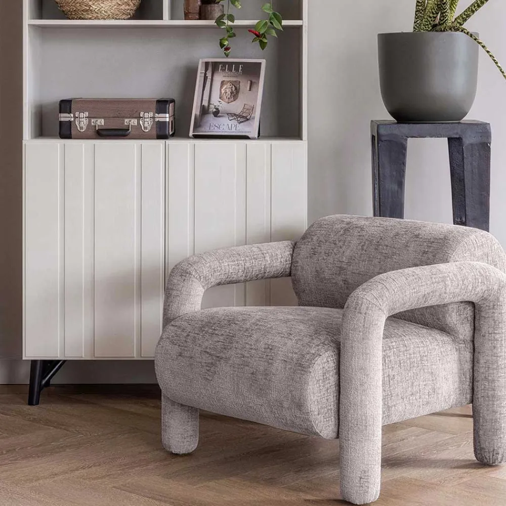 Wohnen Cooler Designer Sessel in Beige Samt - Sestron