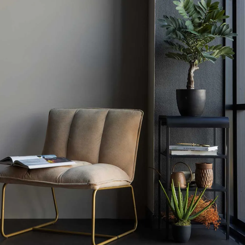 Wohnen Retro Möbel|Sessel & Hocker*Cord Wohnzimmerstuhl in Beige - Velsamos