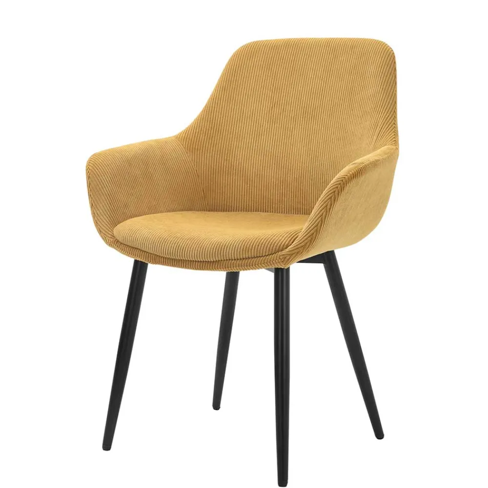 Wohnen Stühle|Retro Möbel*Cordstühle in Gold Gelb - Xaidon (2er Set)