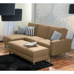 Wohnen Couchbett mit Hocker in Beige mit Chrom - Proof (zweiteilig)