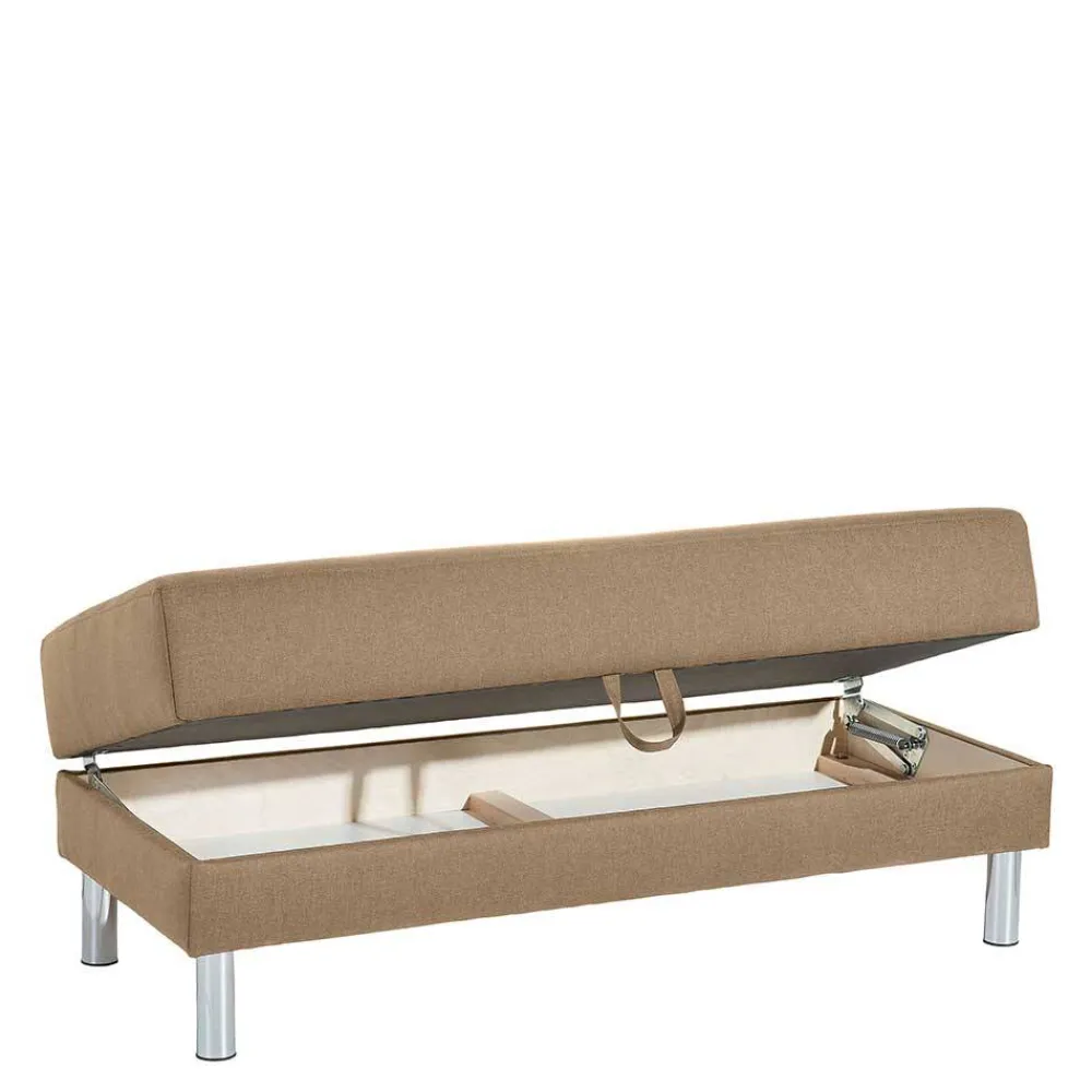 Wohnen Couchbett mit Hocker in Beige mit Chrom - Proof (zweiteilig)