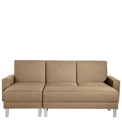 Wohnen Couchbett mit Hocker in Beige mit Chrom - Proof (zweiteilig)