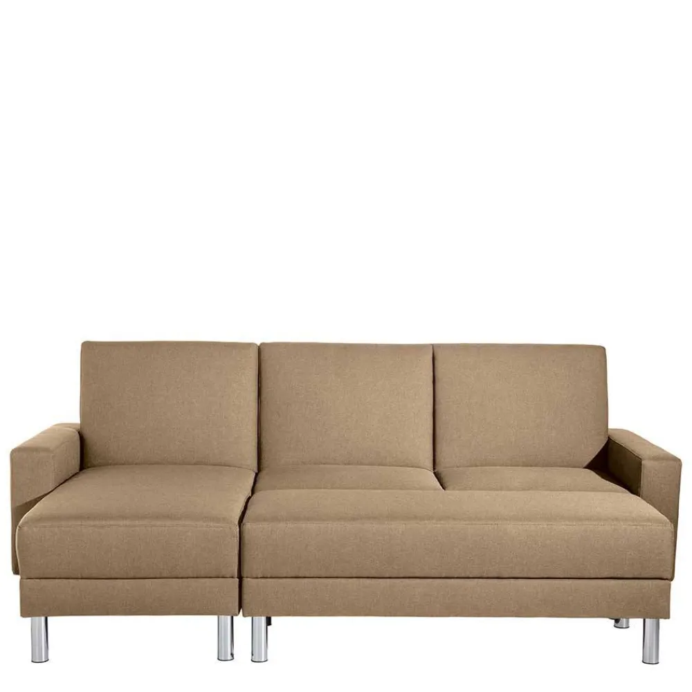 Wohnen Couchbett mit Hocker in Beige mit Chrom - Proof (zweiteilig)