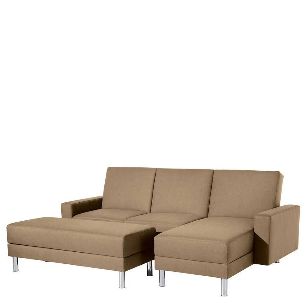 Wohnen Couchbett mit Hocker in Beige mit Chrom - Proof (zweiteilig)