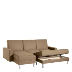 Wohnen Couchbett mit Hocker in Beige mit Chrom - Proof (zweiteilig)