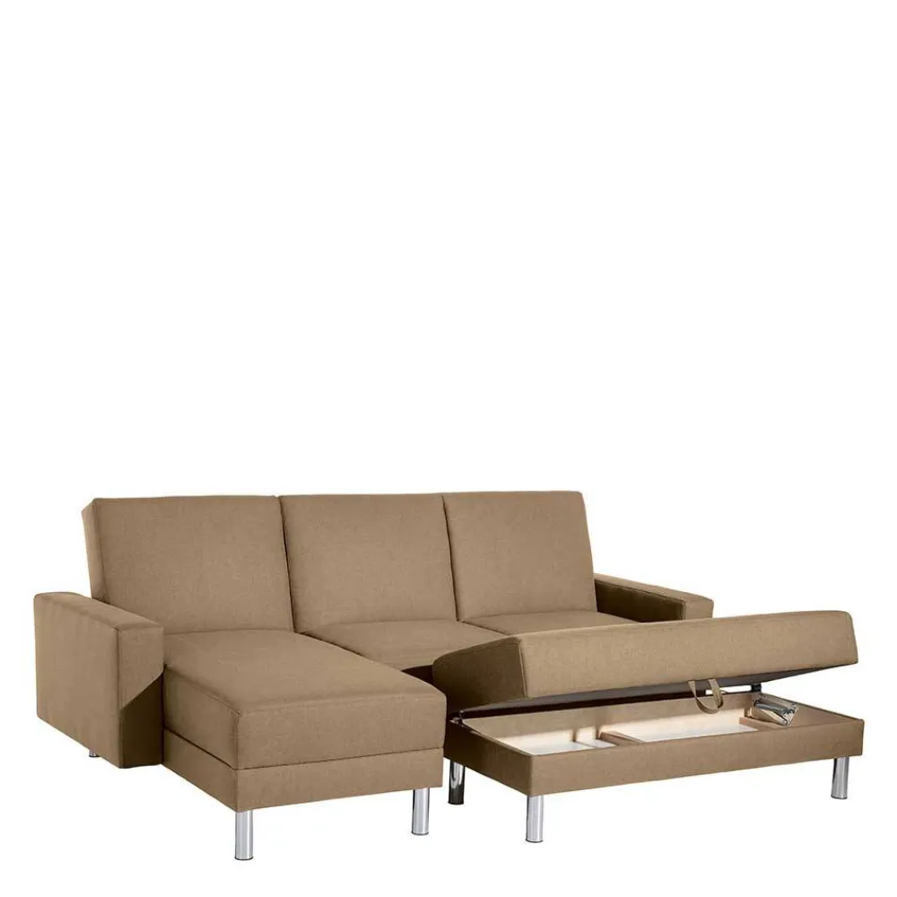 Wohnen Couchbett mit Hocker in Beige mit Chrom - Proof (zweiteilig)