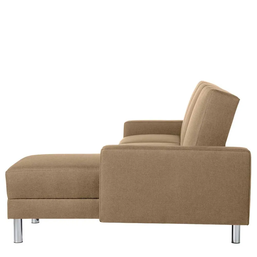 Wohnen Couchbett mit Hocker in Beige mit Chrom - Proof (zweiteilig)