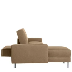 Wohnen Couchbett mit Hocker in Beige mit Chrom - Proof (zweiteilig)