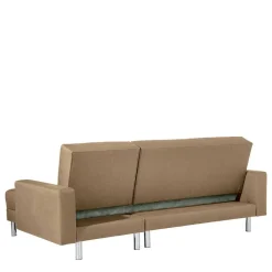 Wohnen Couchbett mit Hocker in Beige mit Chrom - Proof (zweiteilig)