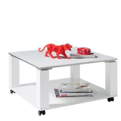 Wohnen Couchtisch auf Rollen in Weiß Hochglanz mit Alu - Erminia