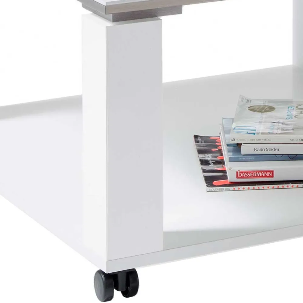 Wohnen Couchtisch auf Rollen in Weiß Hochglanz mit Alu - Erminia