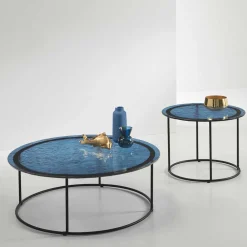 Wohnen Glasmöbel|Küchentische*Couchtisch in Blau Strukturglas - Neive