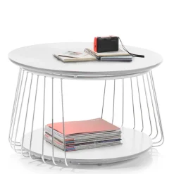 Wohnen Couchtisch in Mattweiß mit Chrom - Rosibla