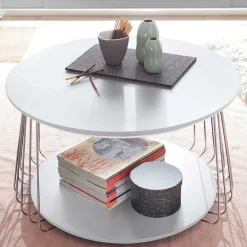 Wohnen Couchtisch in Mattweiß mit Chrom - Rosibla