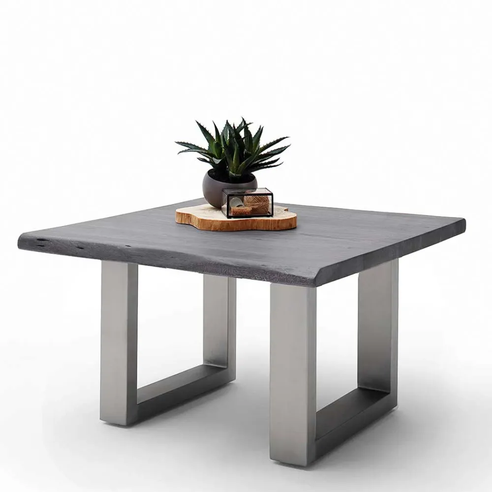Wohnen Graue Möbel|Naturholzmöbel*Couchtisch mit Naturkanten Holzplatte in Grau - Kassanda