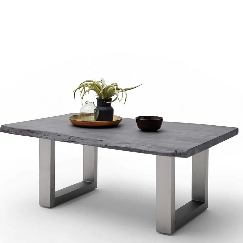 Wohnen Graue Möbel|Naturholzmöbel*Couchtisch mit Naturkanten Holzplatte in Grau - Kassanda