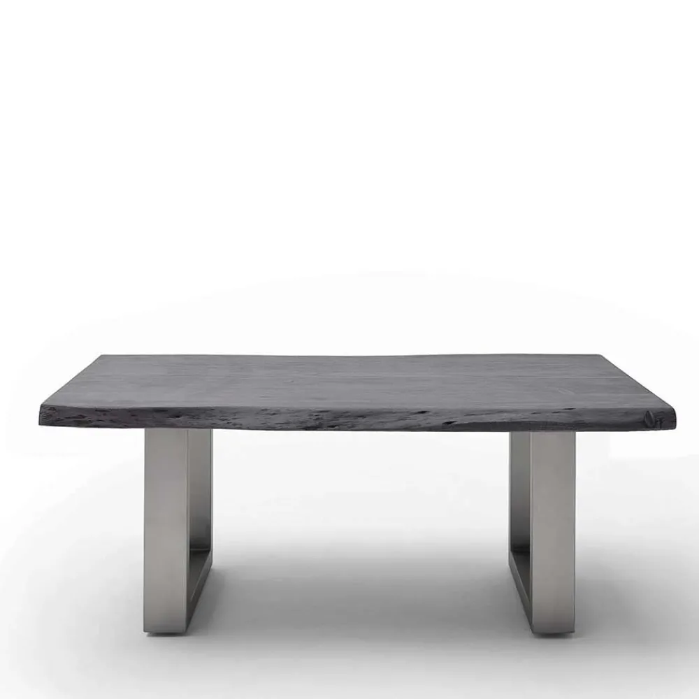 Wohnen Graue Möbel|Naturholzmöbel*Couchtisch mit Naturkanten Holzplatte in Grau - Kassanda