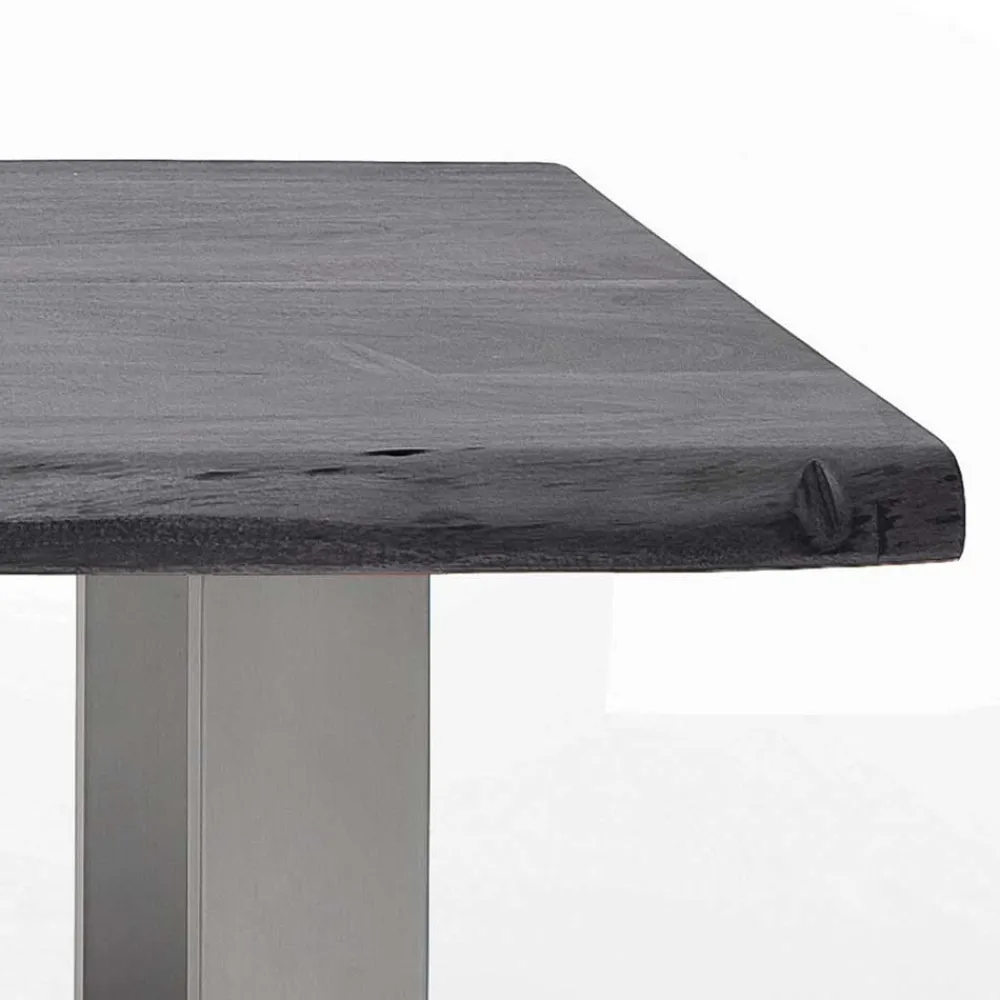Wohnen Graue Möbel|Naturholzmöbel*Couchtisch mit Naturkanten Holzplatte in Grau - Kassanda