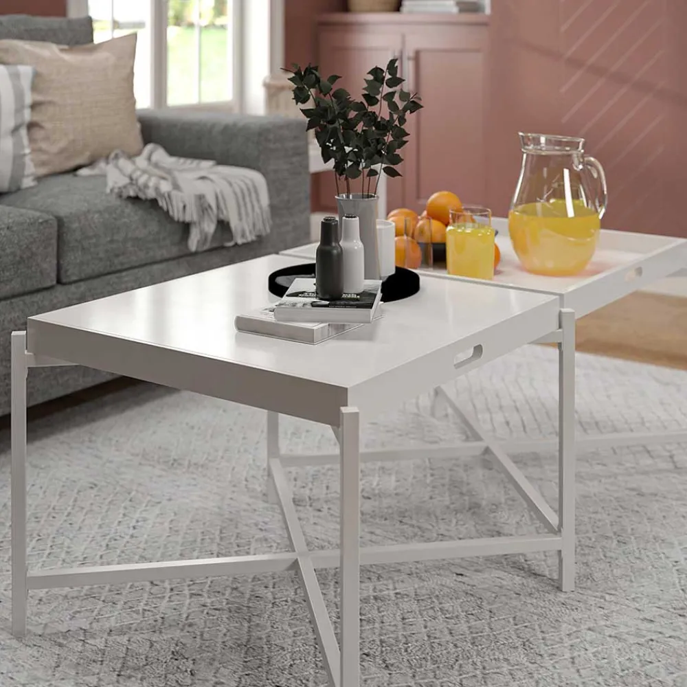 Wohnen Couchtisch mit zwei Tabletts in Weiß - Vereny