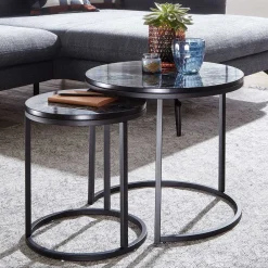 Wohnen Küchentische|Esszimmertische*Couchtisch Set in Marmoroptik Schwarz - Melks (zweiteilig)