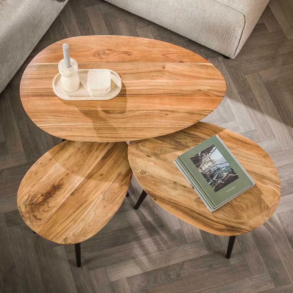 Wohnen Couchtisch Trio aus Akazie - Quierly (dreiteilig)