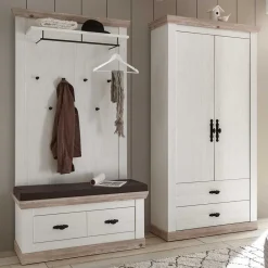 Wohnen Diele Komplett*Country Garderoben Set mit Schrank - Nedita (dreiteilig)