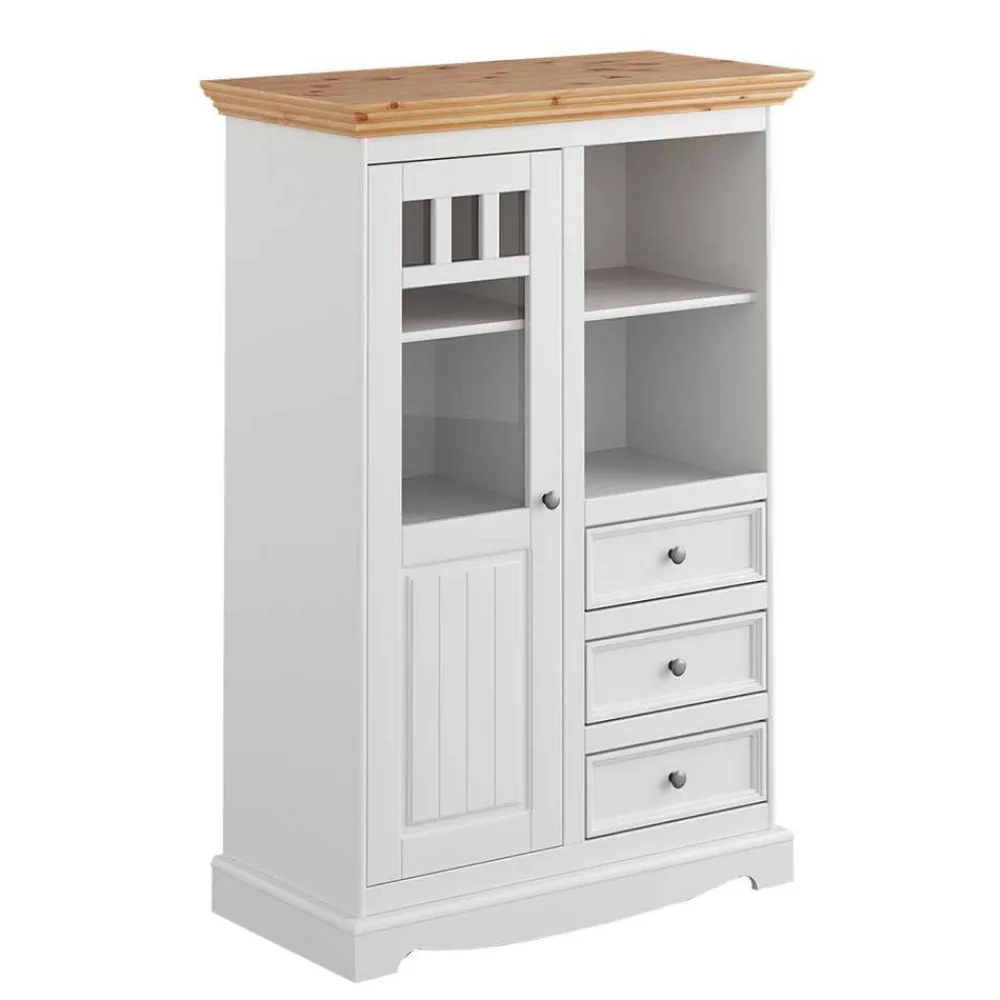 Wohnen Country Style Highboard in Weiß & Kiefer Natur - Vitablo