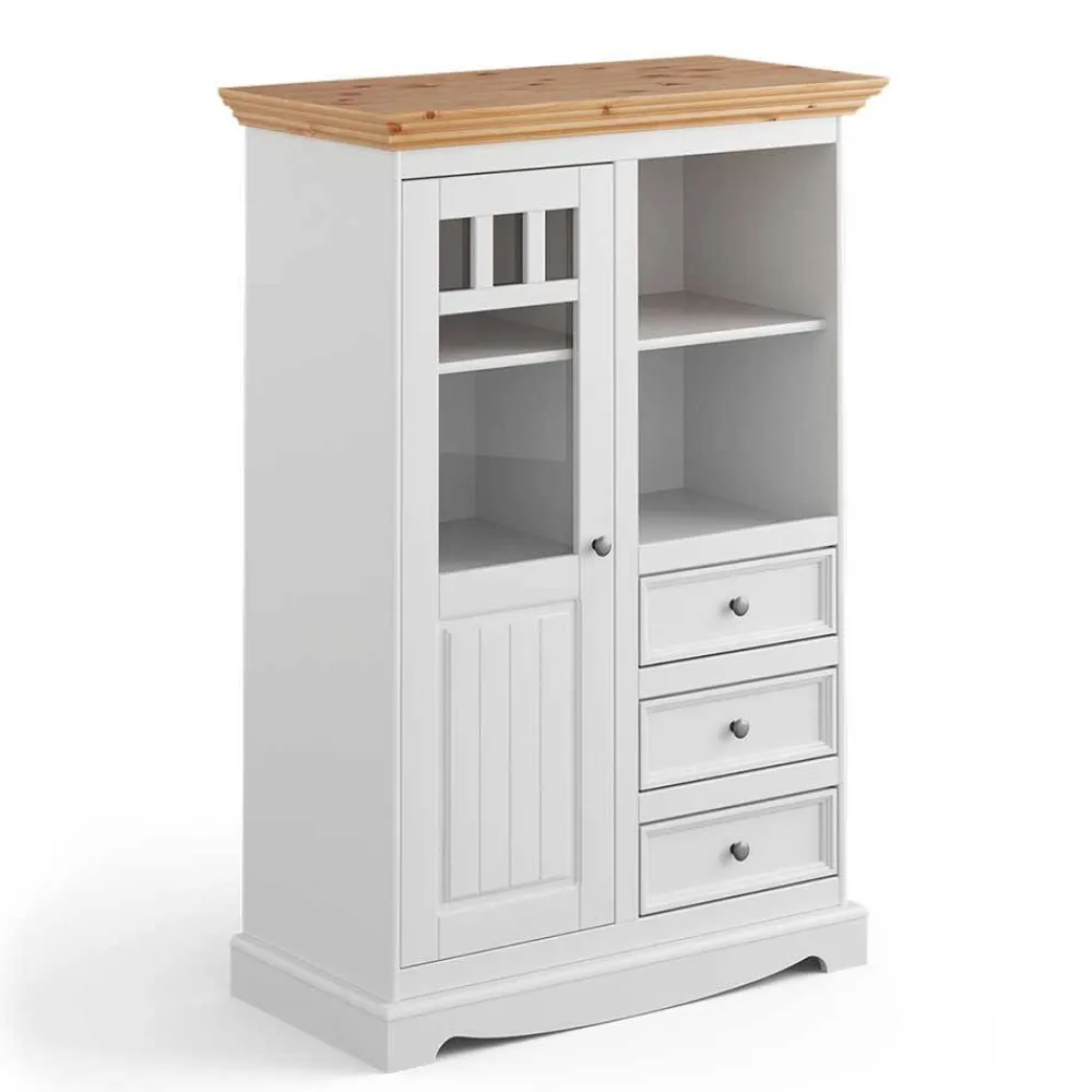 Wohnen Country Style Highboard in Weiß & Kiefer Natur - Vitablo