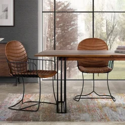 Wohnen Design Armlehnenstuhl aus Leder Hellbraun - Persia (2er Set)