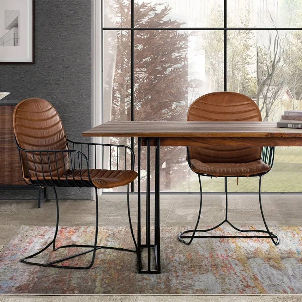 Wohnen Design Armlehnenstuhl aus Leder Hellbraun - Persia (2er Set)