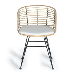 Wohnen Schwarze Möbel|Rattanmöbel*Design Armlehnenstuhl in Rattan Natur und Schwarz - Adatto (2er Set)