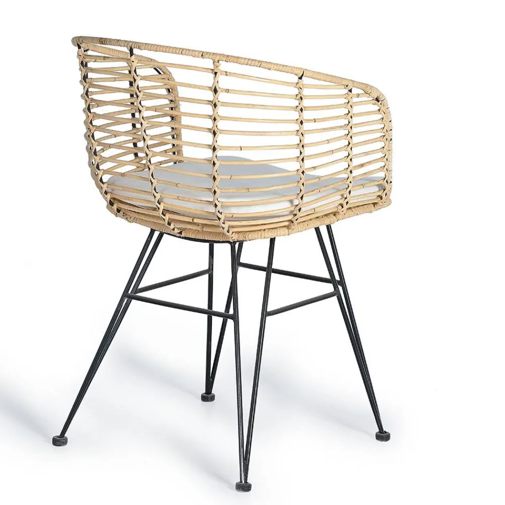 Wohnen Schwarze Möbel|Rattanmöbel*Design Armlehnenstuhl in Rattan Natur und Schwarz - Adatto (2er Set)