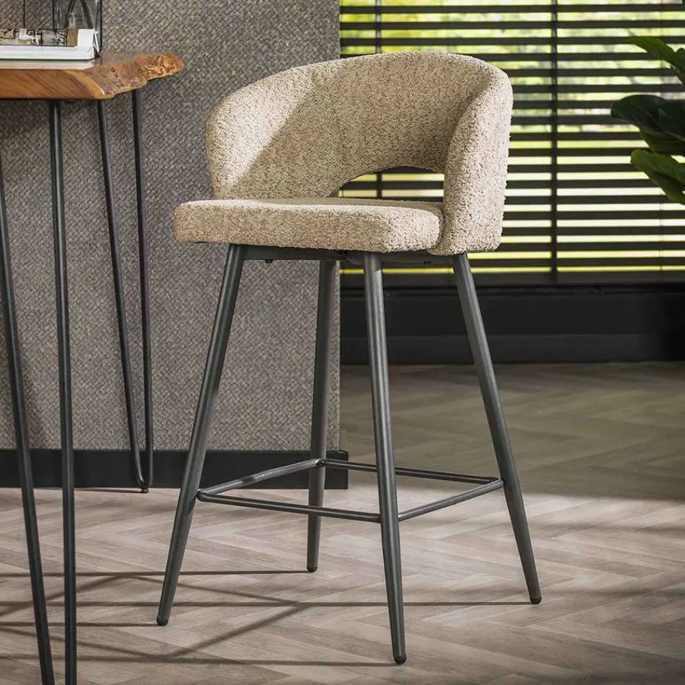 Wohnen Barhocker|Sessel & Hocker*Design Barstuhl aus Boucle in Beige - Ludizia (2er Set)