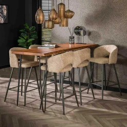 Wohnen Barhocker|Sessel & Hocker*Design Barstuhl aus Boucle in Beige - Ludizia (2er Set)