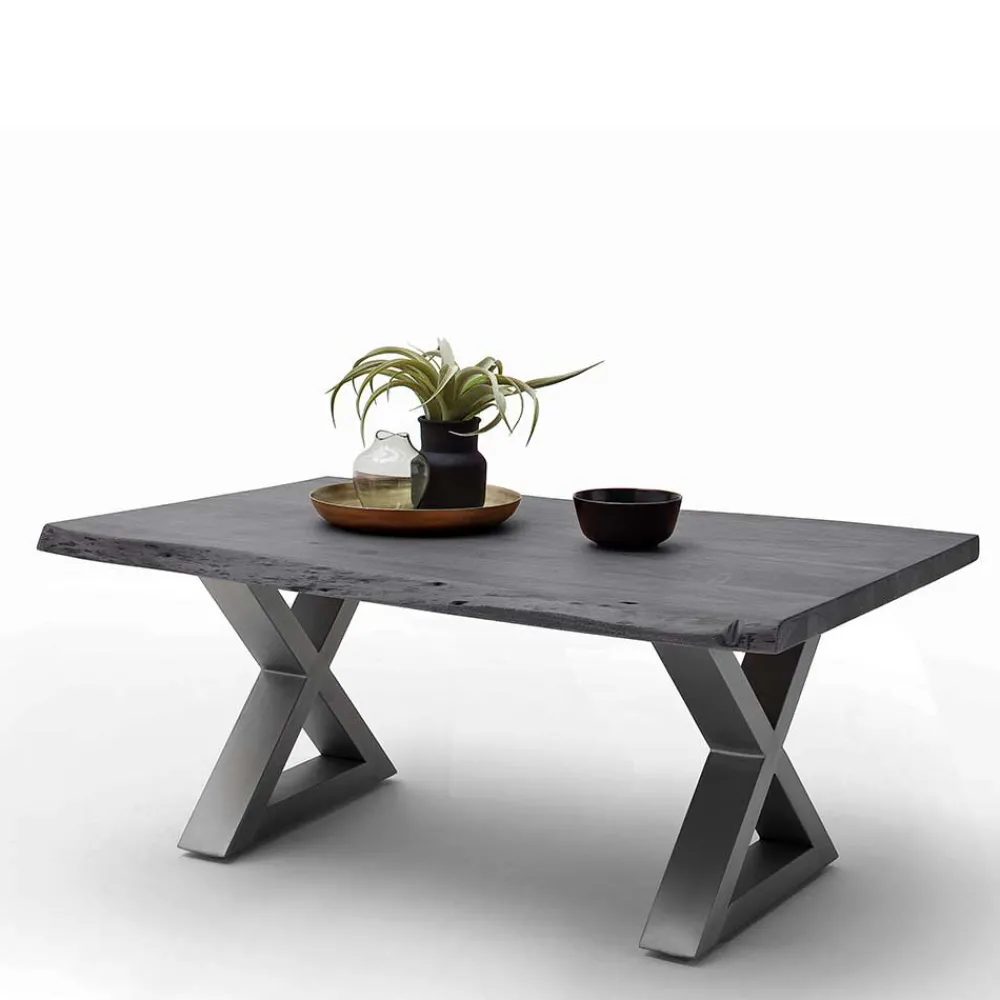 Wohnen Graue Möbel|Naturholzmöbel*Design Baumkanten-Couchtisch in Grau - Siestago