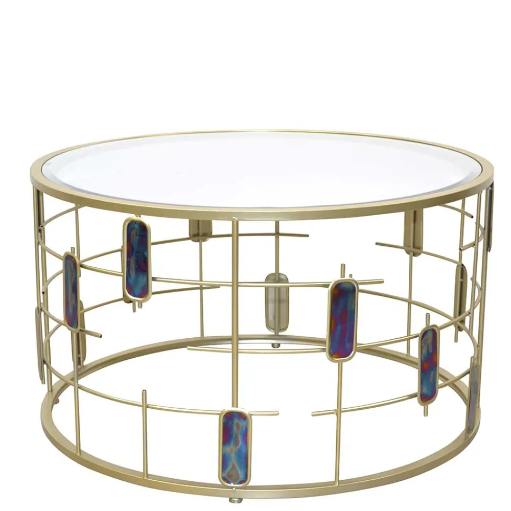 Wohnen Design Couchtisch aus Spiegelglas & Metall Gold - Liss