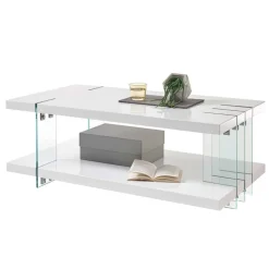 Wohnen Design Couchtisch in Weiß Hochglanz & Glas - Klemak