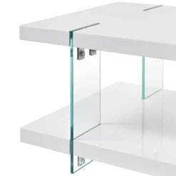 Wohnen Design Couchtisch in Weiß Hochglanz & Glas - Klemak