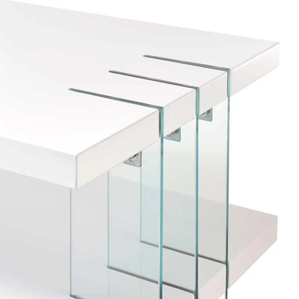 Wohnen Design Couchtisch in Weiß Hochglanz & Glas - Klemak